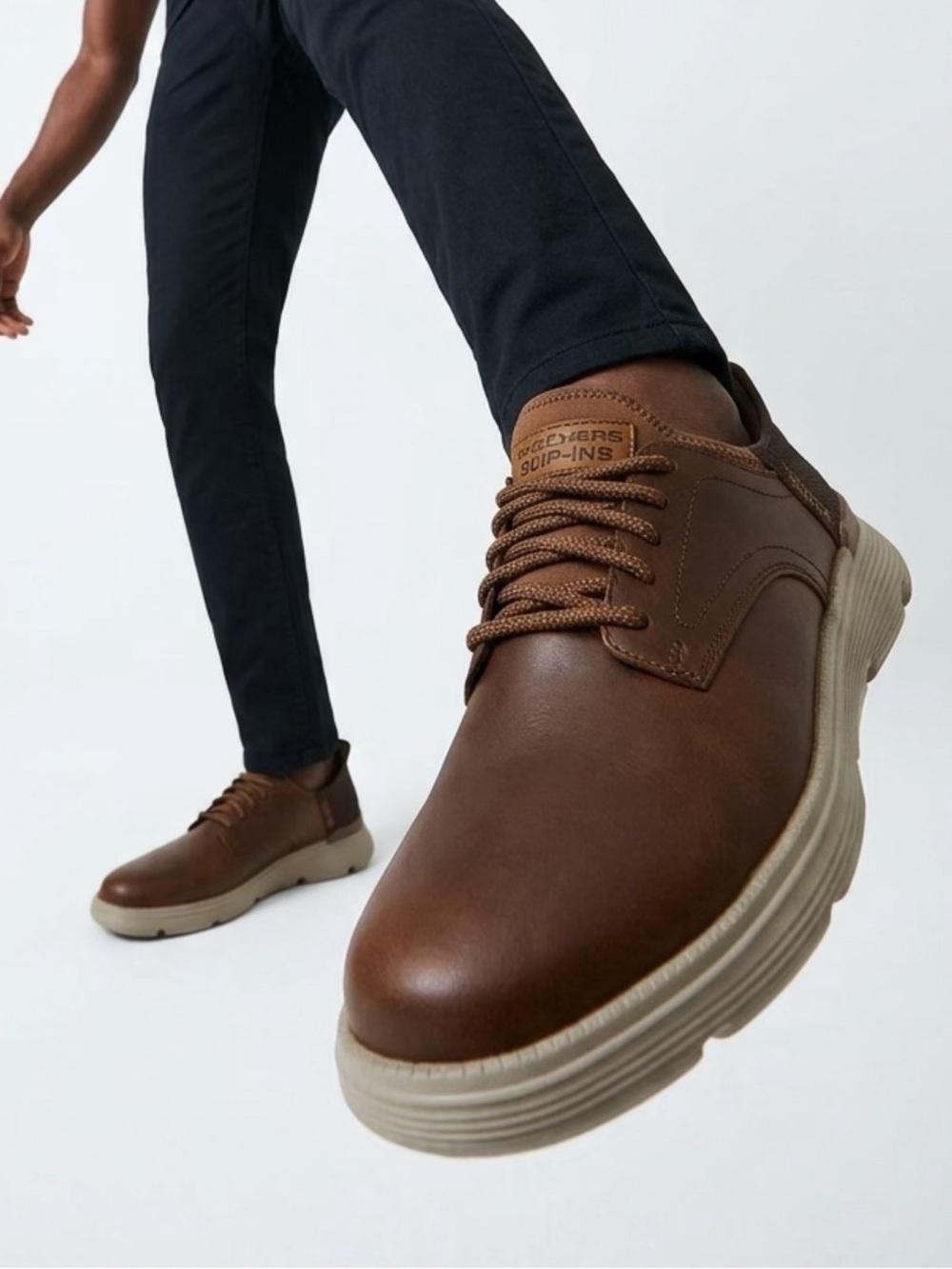 Skechers Garza-Gervin Brown Leather & Textile Slip-in shoes-sneakers casual